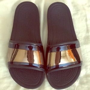 Navy/ Silver Croc Slides
